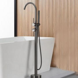 Modern Gray Copper Floor Mounted Bathtub Faucet For Bathroom