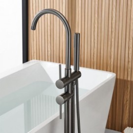 Modern Gray Copper Floor Mounted Bathtub Faucet For Bathroom