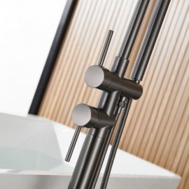 Modern Gray Copper Floor Mounted Bathtub Faucet For Bathroom