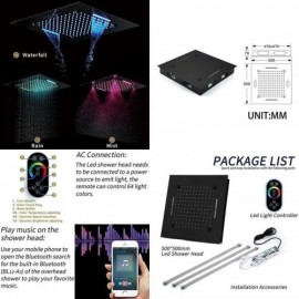 Chrome/Black Stainless Steel Knob Infrared Remote Control Led Light Music Bluetooth