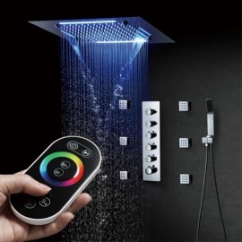 Thermostatic Shower System Infrared Remote Control Led Light For Bathroom Chrome/Black