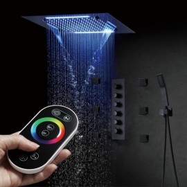 Thermostatic Shower System Infrared Remote Control Led Light For Bathroom Chrome/Black