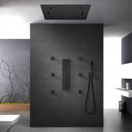 Thermostatic Shower System Infrared Remote Control Led Light For Bathroom Chrome/Black
