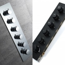 Thermostatic Shower System Infrared Remote Control Led Light For Bathroom Chrome/Black