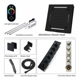 Thermostatic Shower System Infrared Remote Control Led Light For Bathroom Chrome/Black