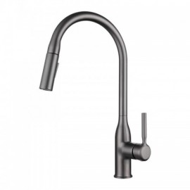 Kitchen Faucet With Retractable Rotating Spout In Gray Copper