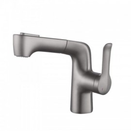 Pull-Out Basin Faucet In Gray Copper Single Handle