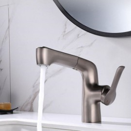 Pull-Out Basin Faucet In Gray Copper Single Handle