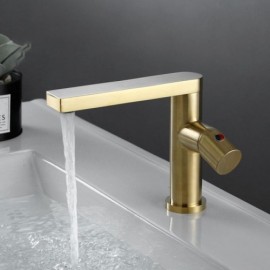 Brushed Gold Copper Basin Faucet Zinc Alloy Handle