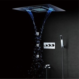 Large Recessed Multifunctional Chrome Led Shower Faucet With Stainless Steel Shower Head