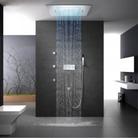 Large Recessed Multifunctional Chrome Led Shower Faucet With Stainless Steel Shower Head