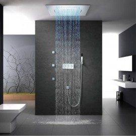 Large Recessed Multifunctional Chrome Led Shower Faucet With Stainless Steel Shower Head