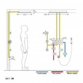 Large Recessed Multifunctional Chrome Led Shower Faucet With Stainless Steel Shower Head