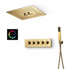 Pvd Gold Recessed Thermostatic Shower Faucet With Led Shower Head