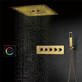 Pvd Gold Recessed Thermostatic Shower Faucet With Led Shower Head