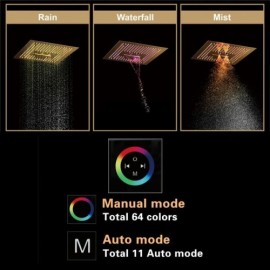 Pvd Gold Recessed Thermostatic Shower Faucet With Led Shower Head