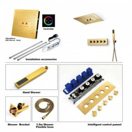 Pvd Gold Recessed Thermostatic Shower Faucet With Led Shower Head
