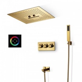 Large Recessed Copper Shower Faucet With Led Stainless Steel Shower Head For Bathroom