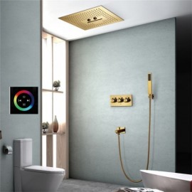 Large Recessed Copper Shower Faucet With Led Stainless Steel Shower Head For Bathroom