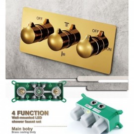 Large Recessed Copper Shower Faucet With Led Stainless Steel Shower Head For Bathroom