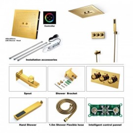 Large Recessed Copper Shower Faucet With Led Stainless Steel Shower Head For Bathroom