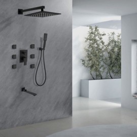 Recessed Copper Shower System With Hand Shower Faucet And 6 Shower Jets