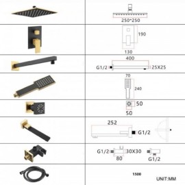 Recessed Copper Shower System With Hand Shower Faucet And 6 Shower Jets