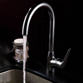 Chrome Copper Kitchen Faucet Single Handle H36Cm For Sink