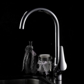 Chrome Copper Kitchen Faucet Single Handle H36Cm For Sink
