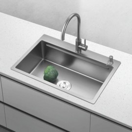 Gray Sink In 304 Stainless Steel Single Bowl With Drain Soap Dispenser Drain Basket