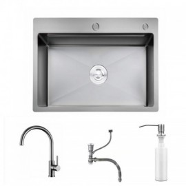 Gray Sink In 304 Stainless Steel Single Bowl With Drain Soap Dispenser Drain Basket