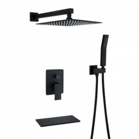 Recessed Black Shower System With Hand Shower Faucet For Bathroom