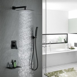 Recessed Black Shower System With Hand Shower Faucet For Bathroom