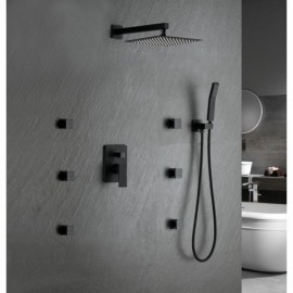 Recessed Black Shower Faucet With 6 Shower Jets For Bathroom