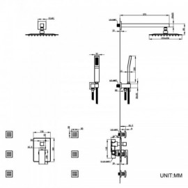 Recessed Black Shower Faucet With 6 Shower Jets For Bathroom