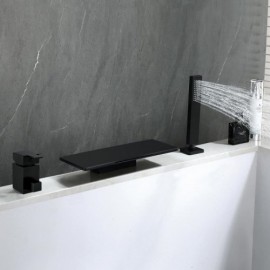 Black Copper Bathtub Mixer Waterfall Faucet With Hand Shower