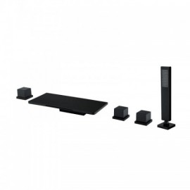 Black Copper Bathtub Faucet Waterfall Faucet With Flexible Hand Shower