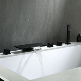Black Copper Bathtub Faucet Waterfall Faucet With Flexible Hand Shower