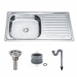 304 Stainless Steel Silver Single Sink With Drainer For Kitchen