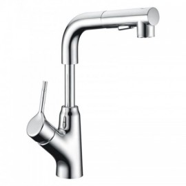Chrome Copper Sink Faucet With Retractable Spout 1.5M Hose Cold Hot Water