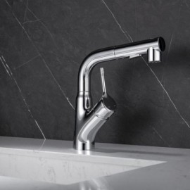 Chrome Copper Sink Faucet With Retractable Spout 1.5M Hose Cold Hot Water