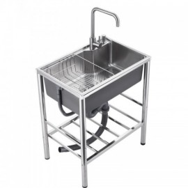 Mobile Sink In 304 Stainless Steel With Drain Support Soap Dispenser Drain Basket Without/With Faucet