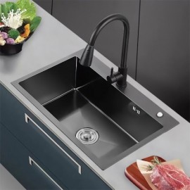 Brushed Black Single Sink In 304 Stainless Steel For Kitchen Without/With Faucet