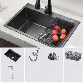 Brushed Black Single Sink In 304 Stainless Steel For Kitchen Without/With Faucet