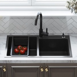 Brushed Black 304 Stainless Steel Double Bowl Sink With Drain Soap Dispenser Drainage Basket
