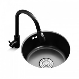Round Sink In Brushed Black Stainless Steel Without/With Faucet