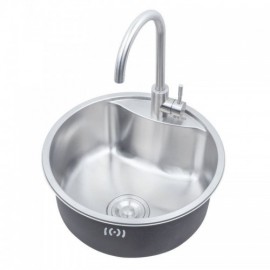Silver 304 Stainless Steel Round Single Sink Without/With Faucet