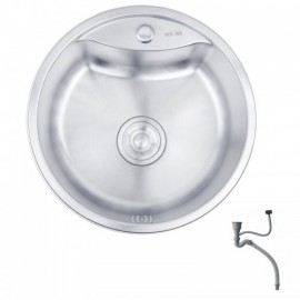 Silver 304 Stainless Steel Round Single Sink Without/With Faucet