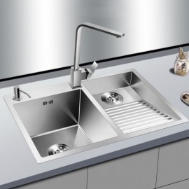 304 Stainless Steel Double Bowl Sink With Washboard Drain Soap Dispenser