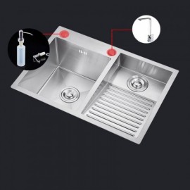 304 Stainless Steel Double Bowl Sink With Washboard Drain Soap Dispenser